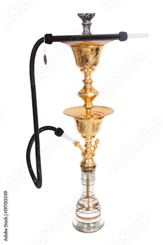 Enjoy blowing plumes of smoke from the elegant hookah golden stand with single hosed hookah pipe and exotic hookah flavors. It stands over two feet tall and gives a traditional look.