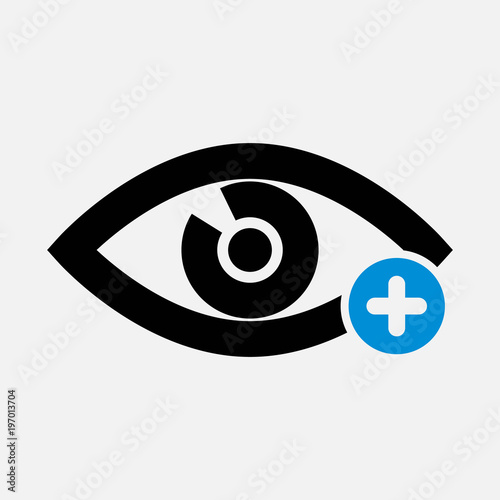 Eye icon with add sign. Eye icon and new, plus, positive symbol