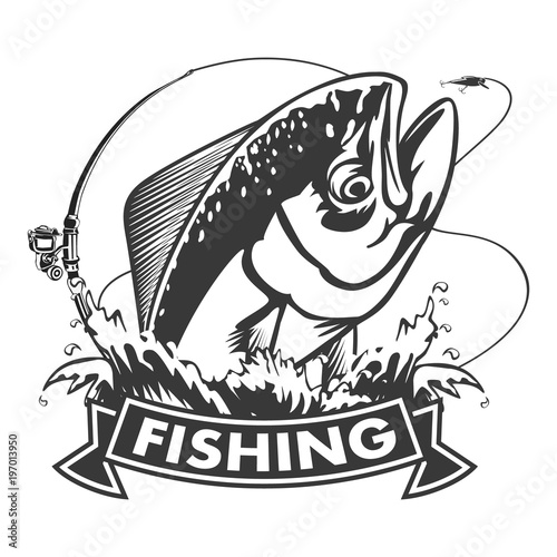 Mahimahi fishing on white logo illustration. illustration of dolphinfish can be used for creating logo and emblem for fishing clubs, prints, web and other crafts.