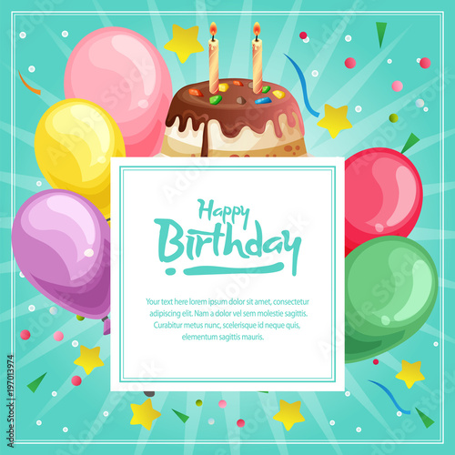 birthday card template with colorful topping tart