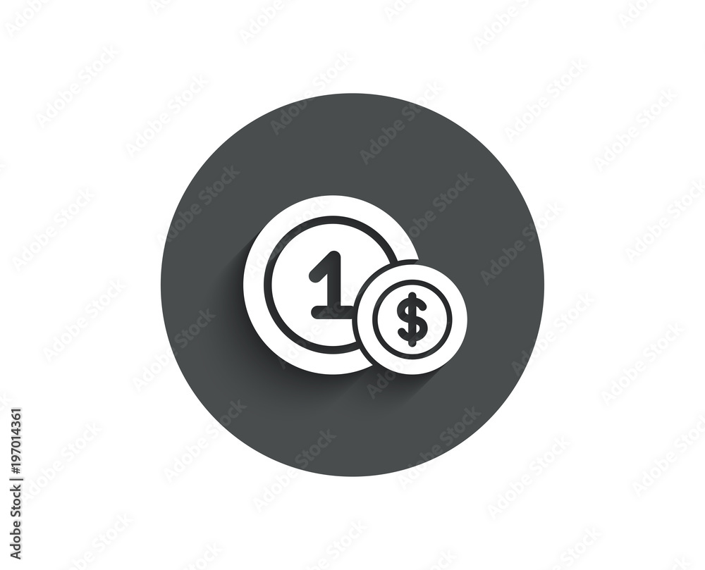 Coins simple icon. Money sign. Dollar currency symbol. Cash payment method. Circle flat button with shadow. Vector Coins simple icon. Money sign. Dollar currency symbol. Cash payment method. Circle flat button with shadow. Vector