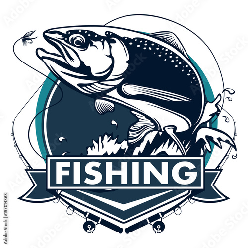 Salmon fish.Vintage Salmon Fishing emblems, labels and design elements. illustration.