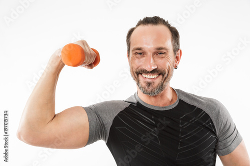 Strong happy mature sportsman make exercises © Drobot Dean