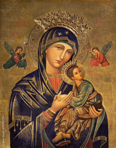 ZARAGOZA HISZPANIA, MARZEC, - 1 marca 2018: Obraz ikona Madonna w kościelnym Iglesia del Perpetuo Socorro przez pater Jesus Faus (1953-1959).