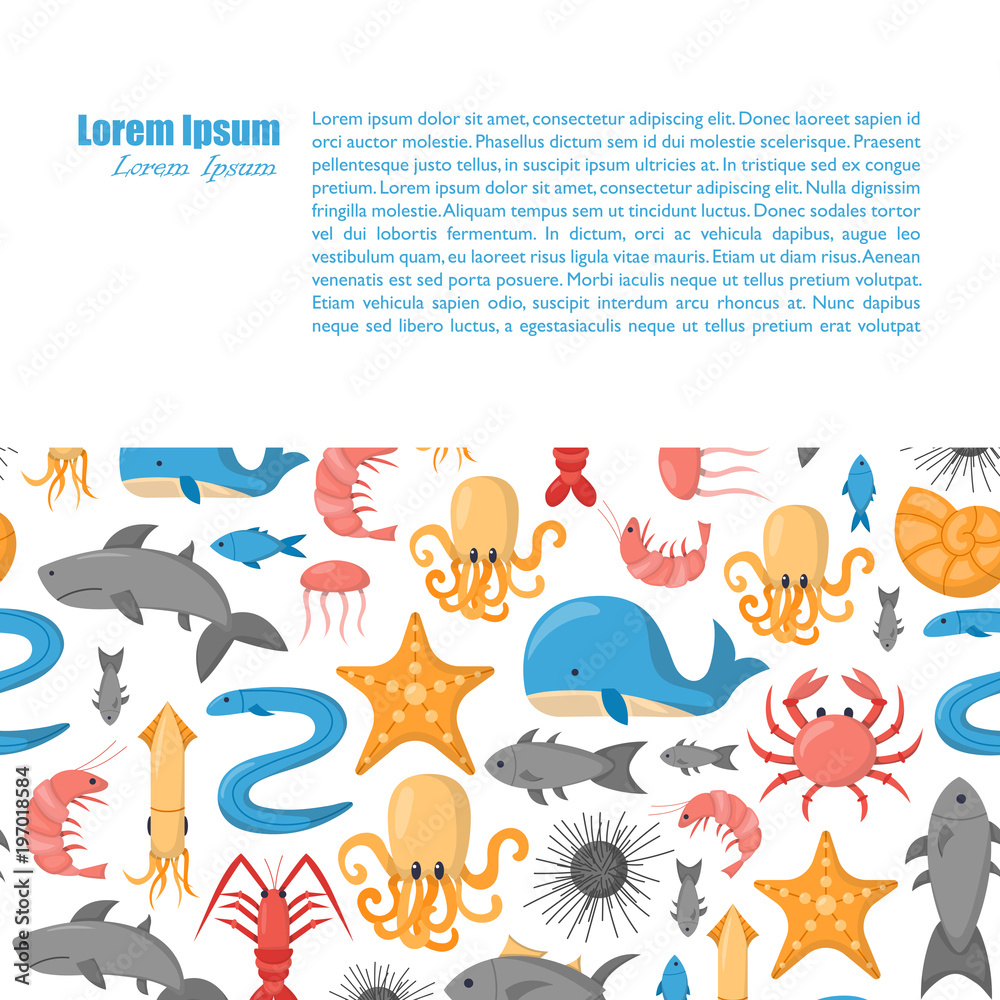 Vector cartoon background with undersea life