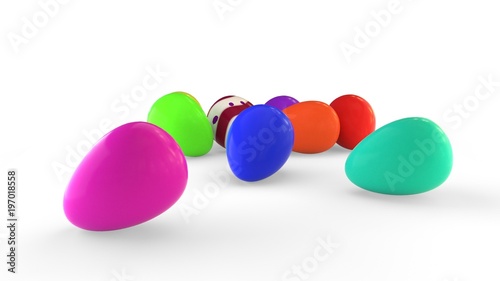 Eggs in different colors on a white background, 3d rendering © racksuz