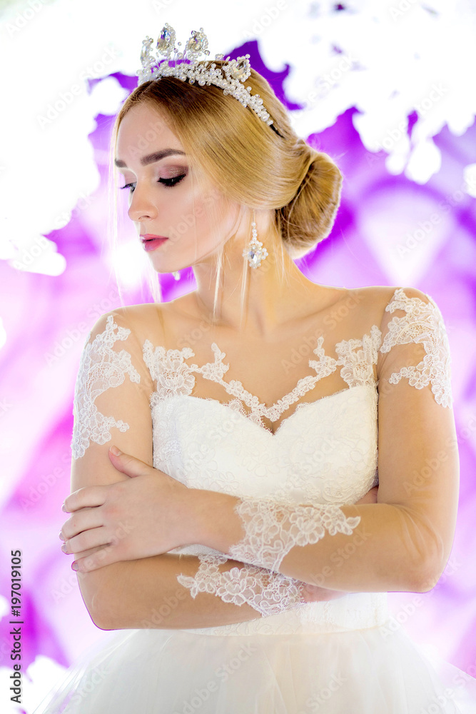 fashionable bride on a violet background