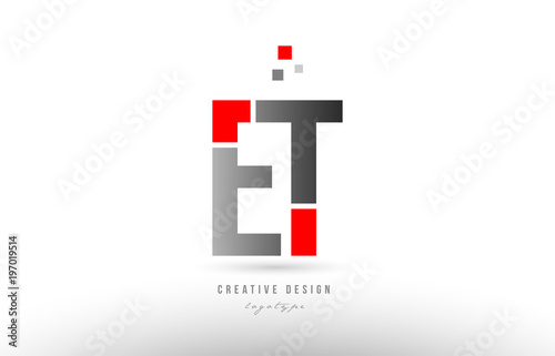 red grey alphabet letter et e t logo combination icon design