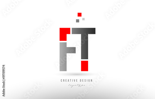 red grey alphabet letter ft f t logo combination icon design