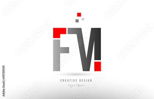 red grey alphabet letter fm f m logo combination icon design