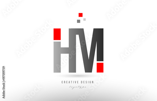 red grey alphabet letter hm h m logo combination icon design