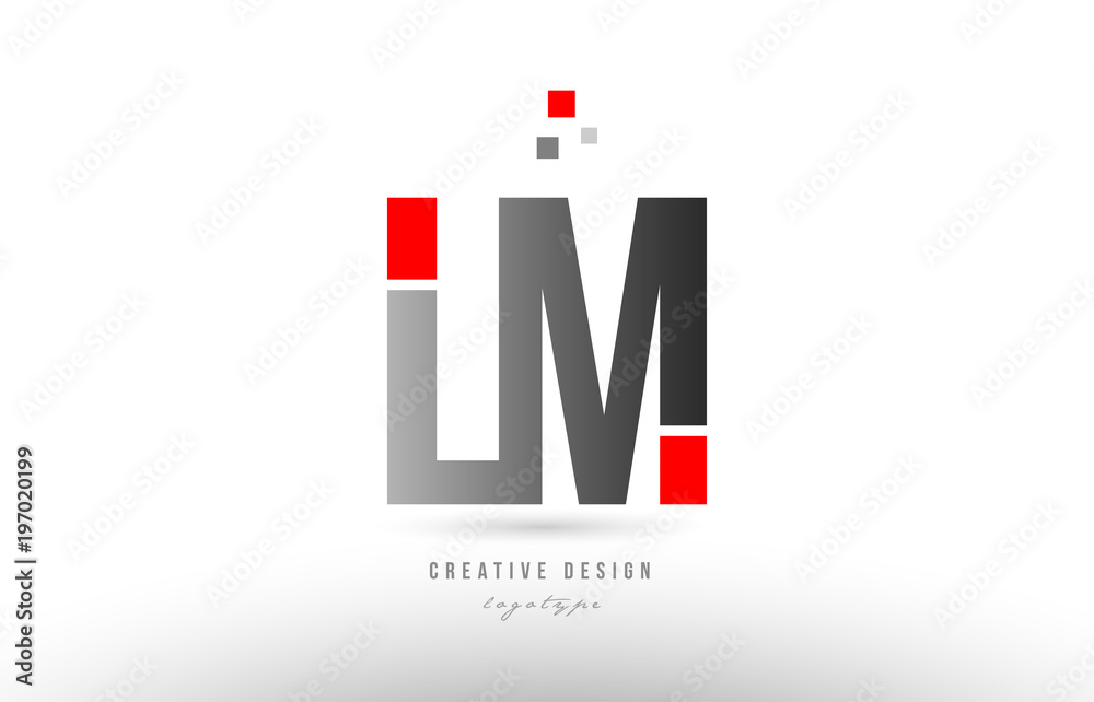 red grey alphabet letter lm l m logo combination icon design