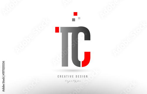 red grey alphabet letter tc t c logo combination icon design