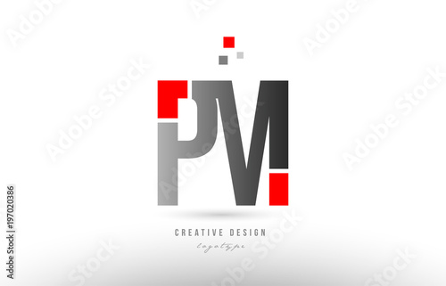 red grey alphabet letter pm p m logo combination icon design