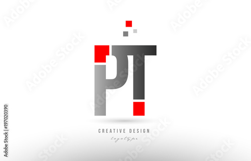 red grey alphabet letter pt p t logo combination icon design