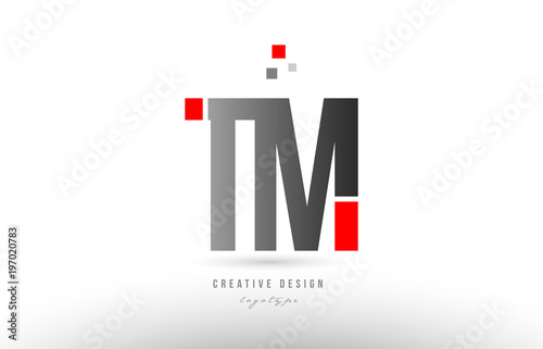 red grey alphabet letter tm t m logo combination icon design