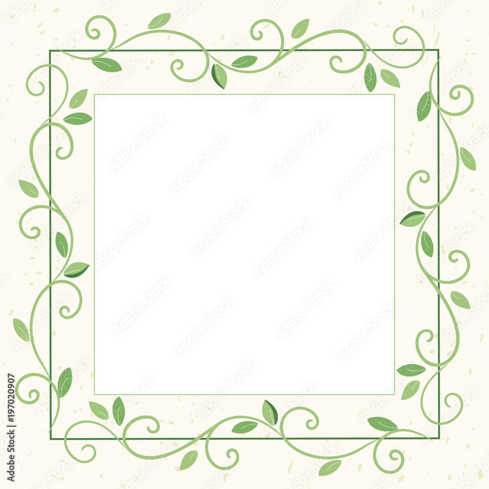 decorative square green frame with green leaves in eco style