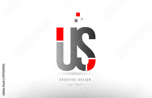 red grey alphabet letter us u s logo combination icon design