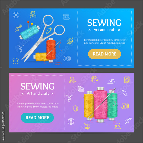 Sewing Banner Horizontal Set. Vector