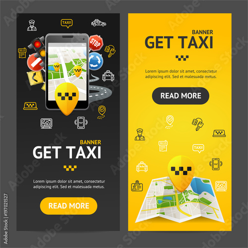 Get Taxi Service Banner Vecrtical Set. Vector