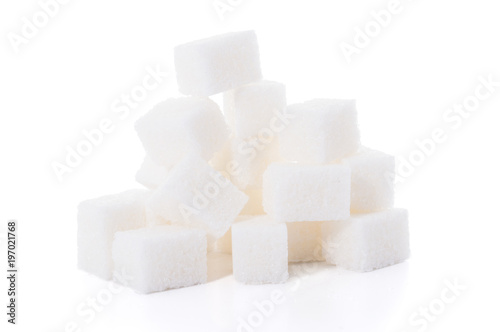 Group of white sugar cubes isolated on white background