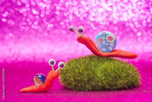 Tableau sur toile Cute snails chids background card.