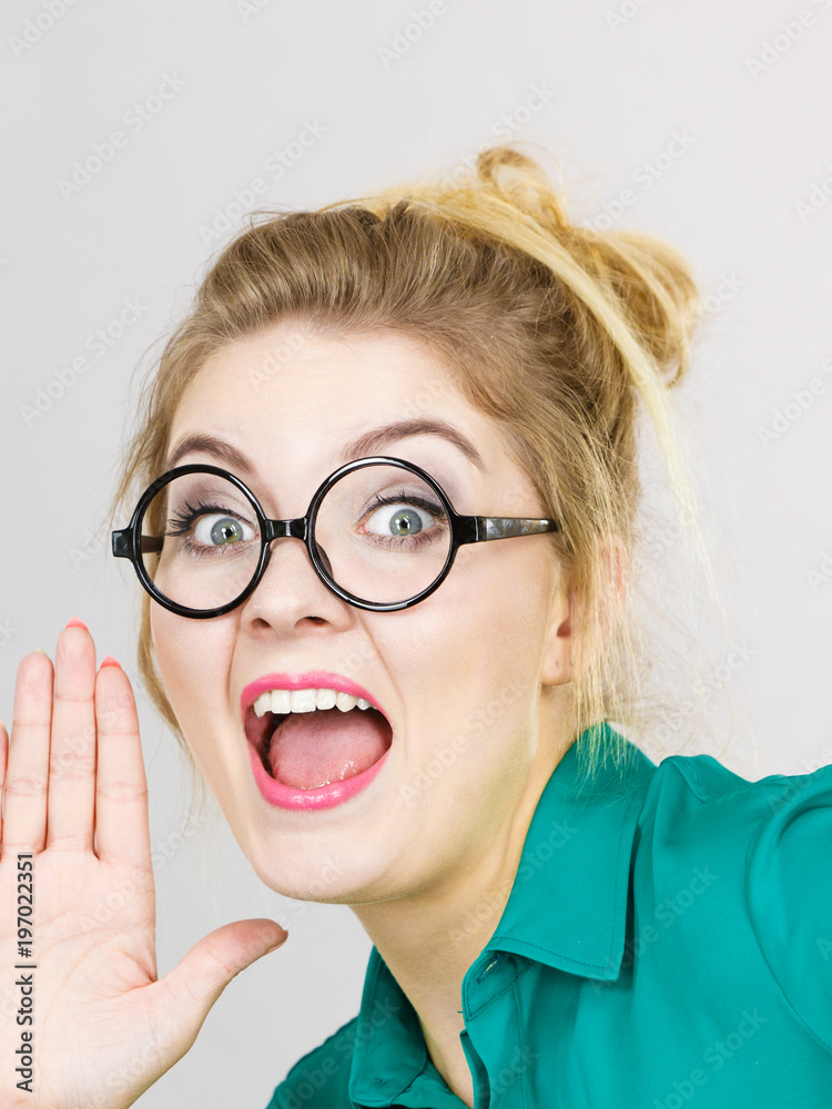 Business woman yelling telling something Business woman yelling telling something