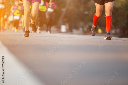 Marathon running race, Run up the mountain road. with copy space.