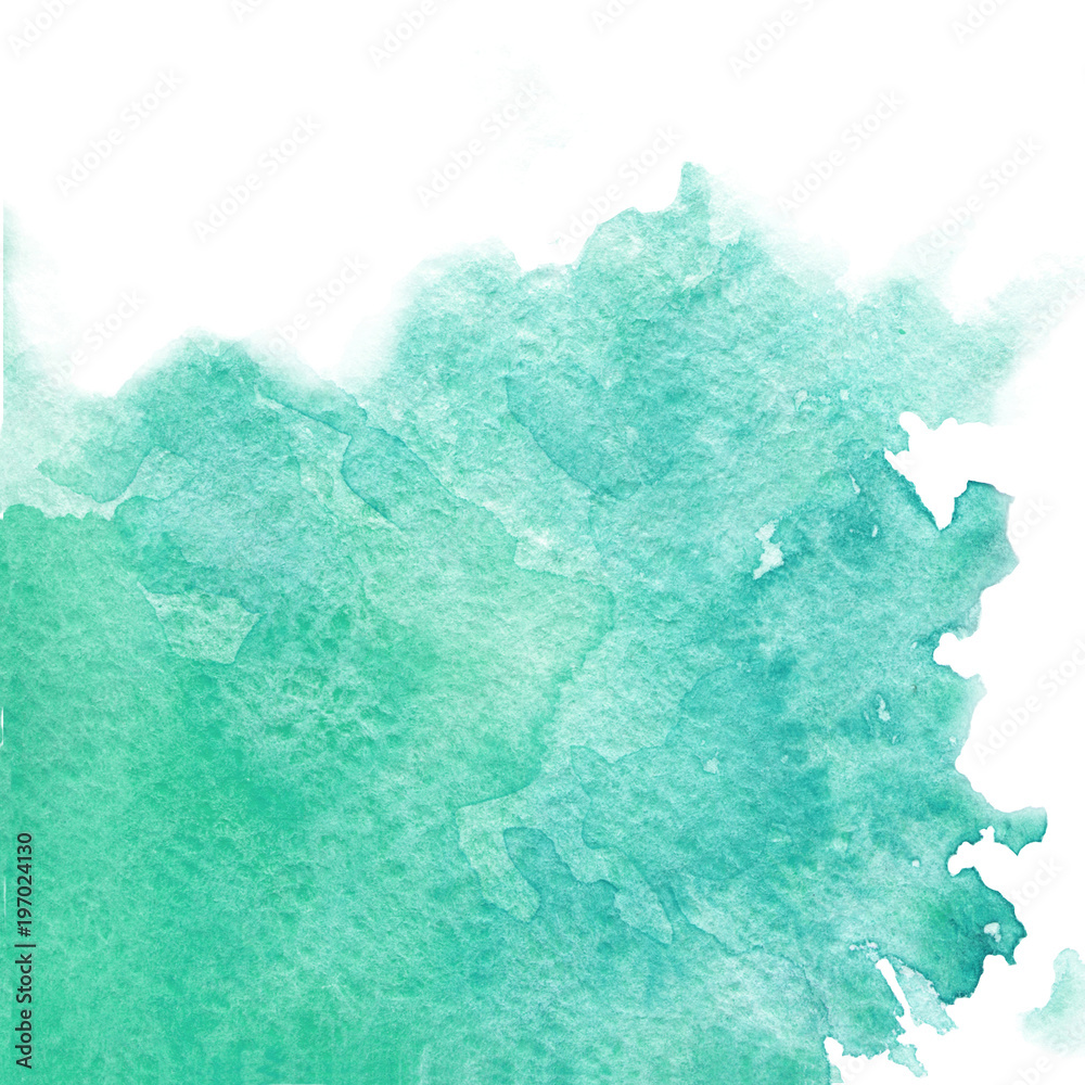 Fototapeta premium Hand painted watercolor splash texture of green and blue colors isolated on the white background. Backdrop for your design.