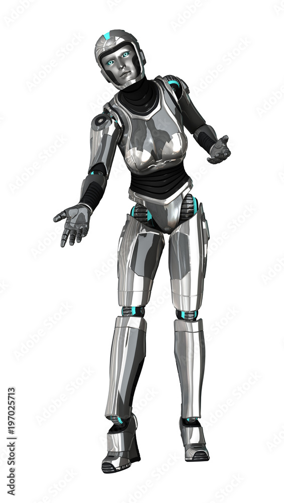 3D Rendering Female Robot on White