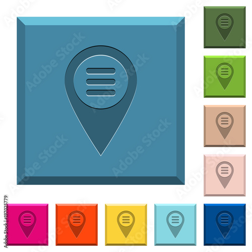 GPS map location options engraved icons on edged square buttons