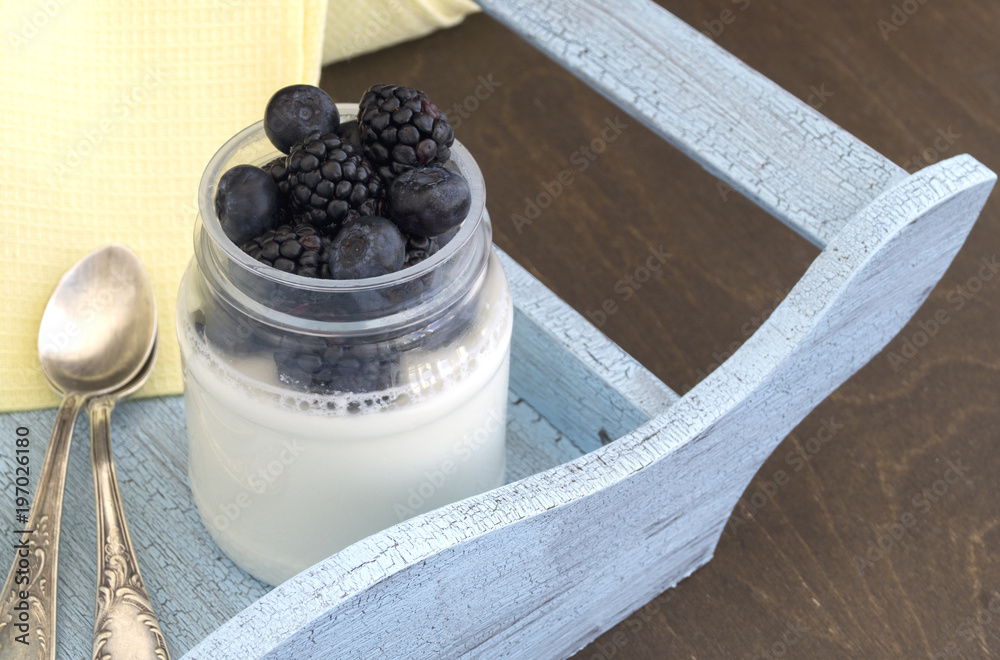 Natural yogurt with fresh berries, blueberry and BlackBerry. Natural yogurt with fresh berries, blueberry and BlackBerry.