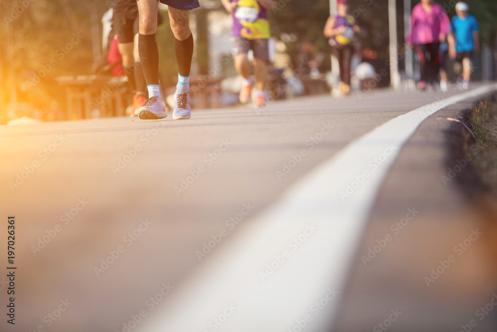Fototapeta premium Marathon running race, Run up the mountain road. with copy space.