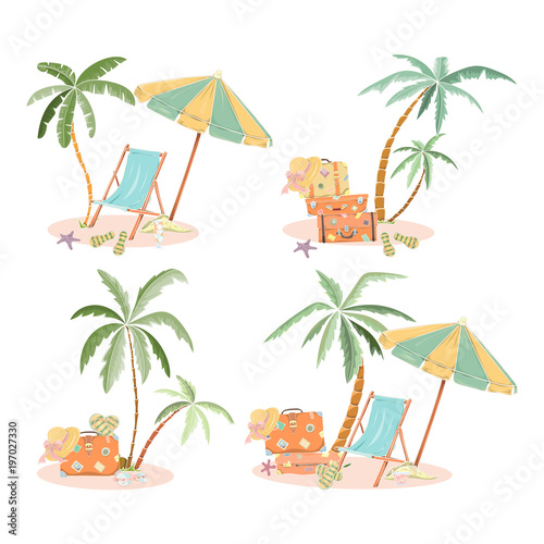 Set of hand drawn holiday travel elements