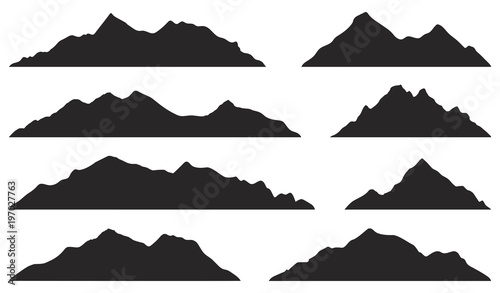 Mountains silhouettes on the white background. Vector set of outdoor design elements. photo