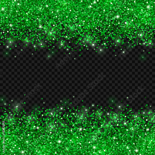 Green glitter on dark transparent background. Vector