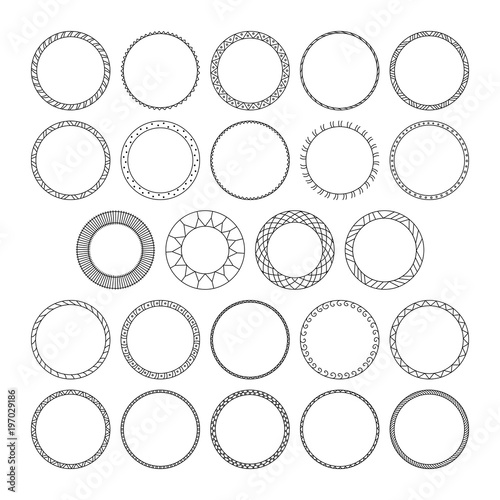 Vector set of round and circular decorative patterns for design frameworks and banners. Black geometric frame