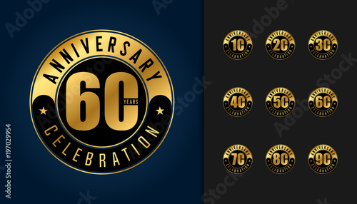 Set of anniversary logotype. Golden anniversary celebration emblem design for booklet, leaflet, magazine, brochure poster, web, invitation or greeting card.