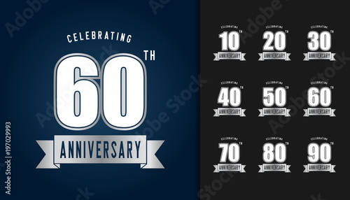 Set of anniversary logotype. Silver anniversary celebration emblem design for booklet, leaflet, magazine, brochure poster, web, invitation or greeting card.