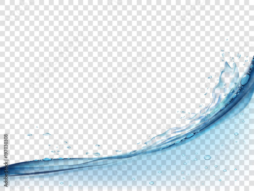 Water surface and splash on transparent background