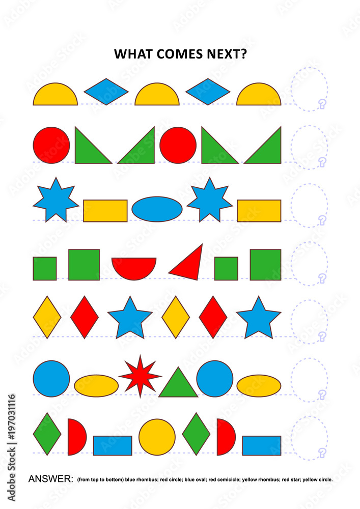 Shapes and colors themed educational logic game training sequential ...