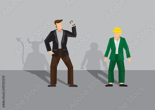 Con Artists Target to Scam Old Man Cartoon Vector Illustration