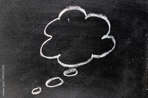 White chalk hand drawing in cloud bubble speech shape with blank space on blackboard background