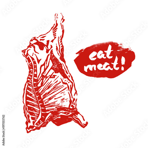 Red Engrave Сow Сarcass Eat Meat