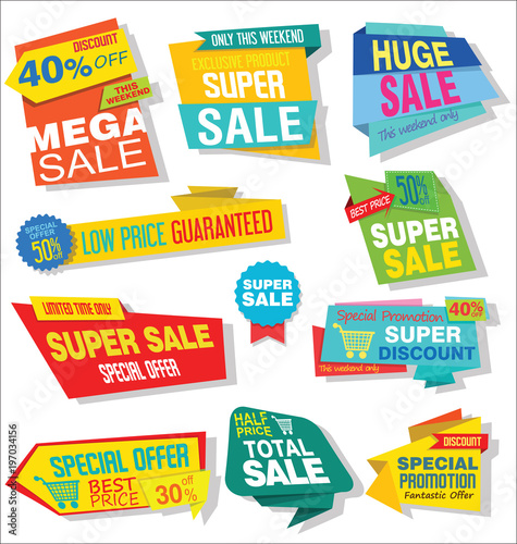 Modern sale stickers and tags colorful collection 