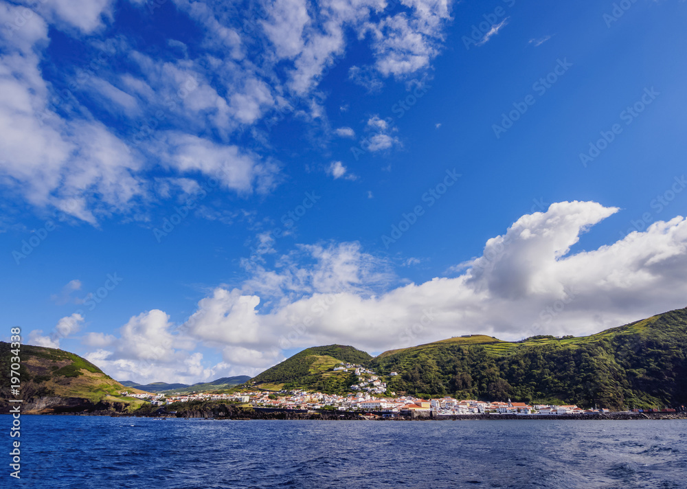 Velas seen from the ocean, Sao Jorge Island, Azores, Portugal