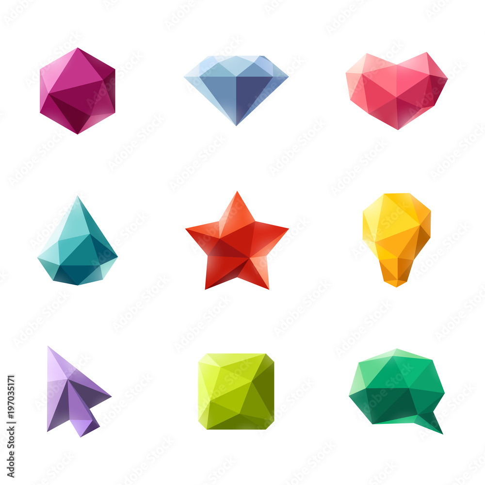 Polygonal geometric figures. Set of design elements or icons Polygonal geometric figures. Set of design elements or icons