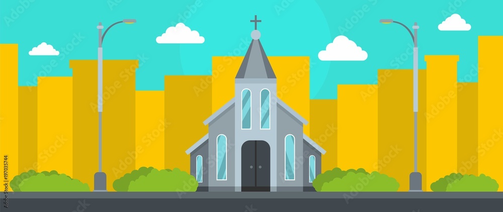 Western church banner. Flat illustration of western church vector banner for web