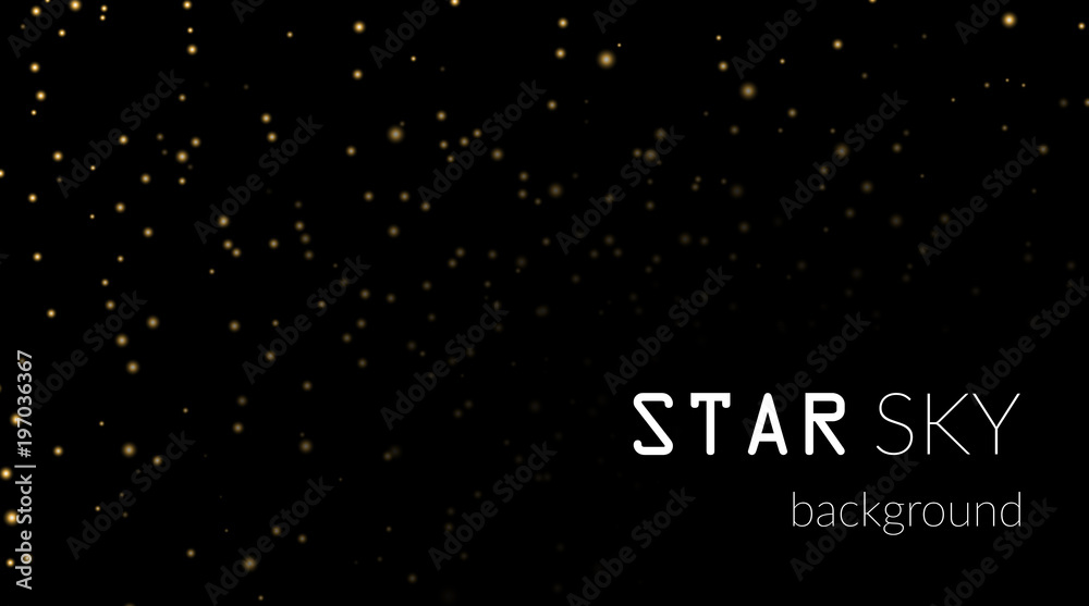 Night sky with gold stars on black background. Dark astronomy space  template. Galaxy starry pattern wallpaper. Shiny golden stars on night sky  universe. Cosmos stars wallpaper. Vector illustration Stock Vector | Adobe