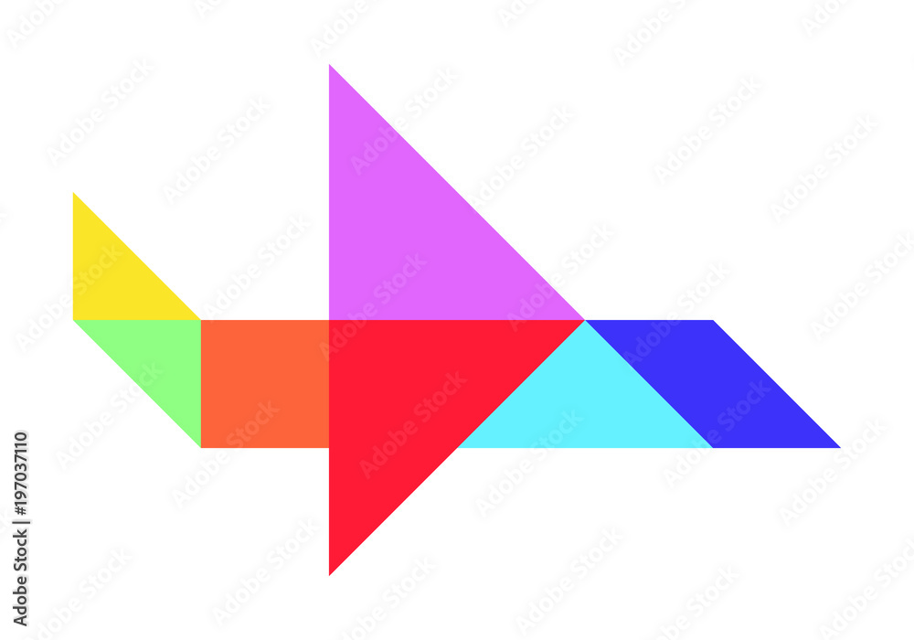Color tangram puzzle in airplane shape on white background (Vector) Color tangram puzzle in airplane shape on white background (Vector)
